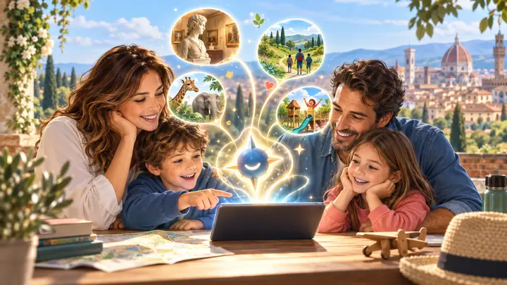 Una famiglia usa l’assistente AI di DoveAndiamo? per scegliere attività a Firenze